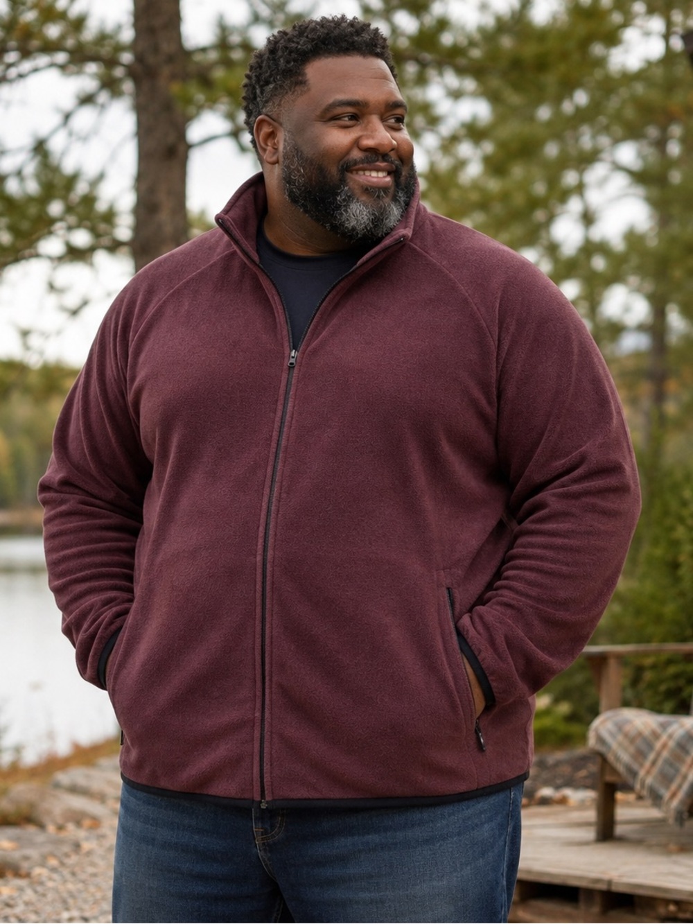 NWT Tek Gear Men’s 3XB Big & Tall Full Zip Fleece Jacket Burgundy